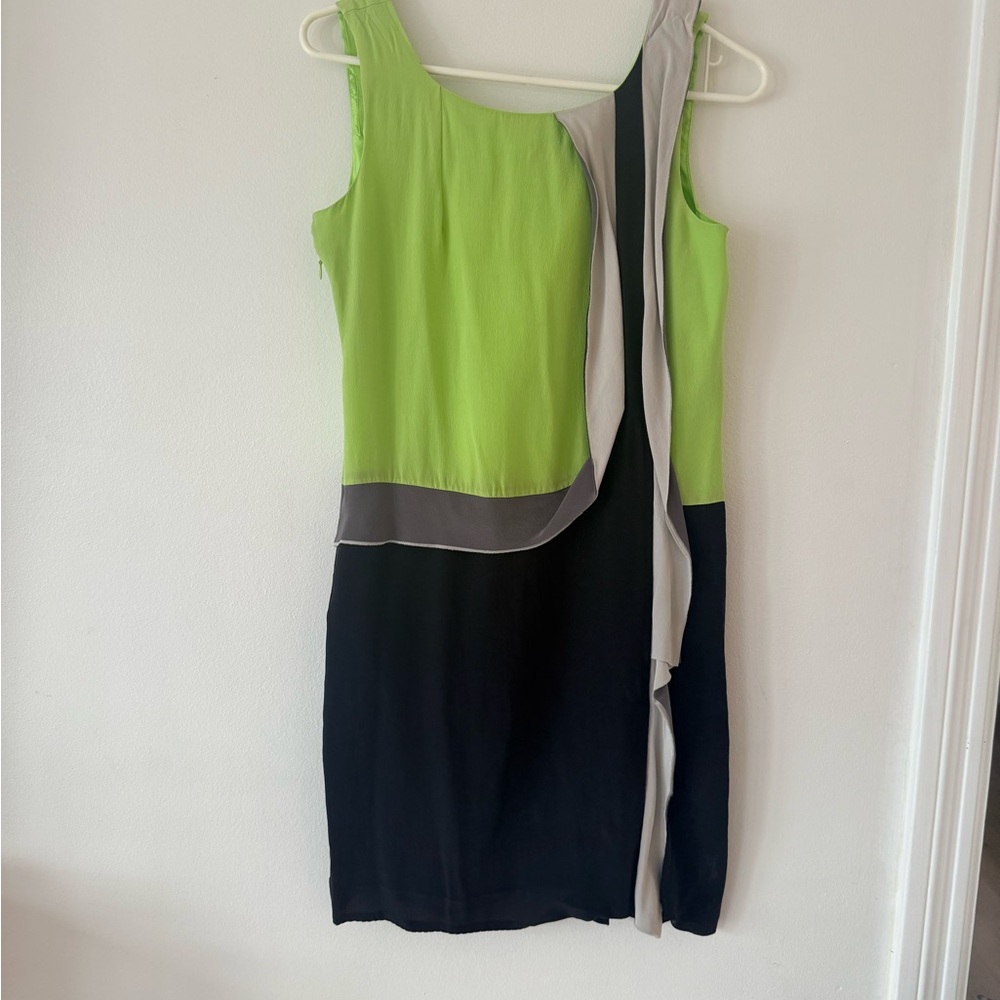 Diane Von Furstenberg Asymmetrical Green and Silver Sheath Dress
